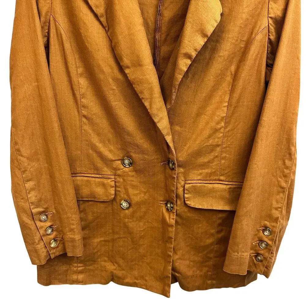 Evereve Double Breasted Linen Blend Blazer Burnt Orange Women's Small Business - Picture 3 of 7